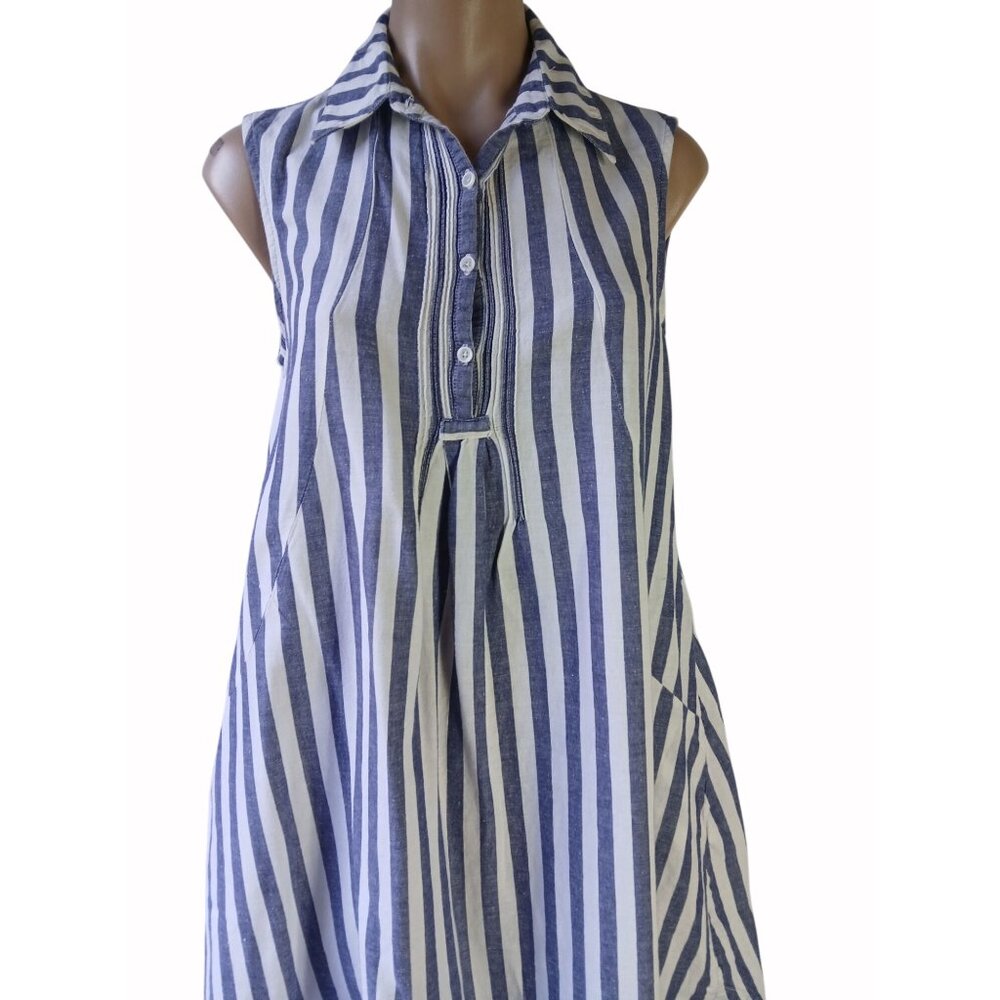 Hope Harlow Sleeveless Blue White Striped Tunic Top Dress Size 6 Trapeze Linen B - Picture 2 of 14